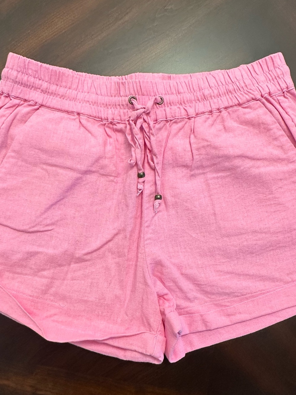 Light Pink Drawstring Linen Lounge Shorts
